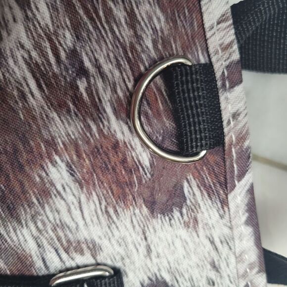 NGIL Women's White Brown Cow Print Zippered Lined Caddy Organizer Tote Bag - Picture 2 of 12